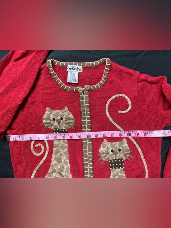 Timberlea Women’s Cardigan Size M Cat Zippered Embroidered Red - Picture 7 of 7